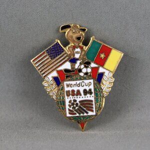 1994 Soccer World Cup Pin - Team Cameroon Dual Flag by Peter David - Metal Pin